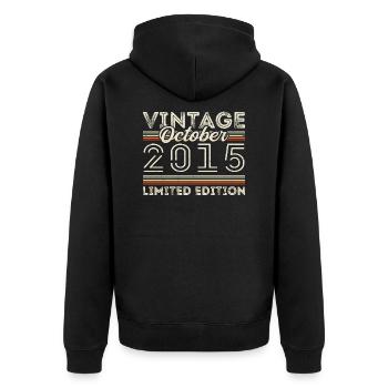 Oktober 2015 Geburtstag October 2015 Birthday Gift - Unisex Premium Bio Zip Hoodie - Schwarz - Hinten - Nico (187cm)
