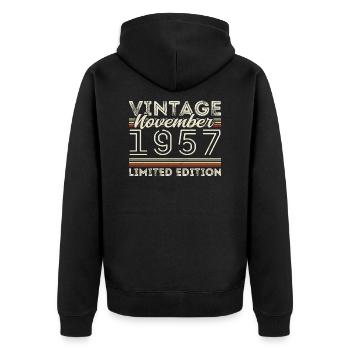 Jahrgang November 1957 Geburtstag November 1957 - Unisex Premium Bio Zip Hoodie - Schwarz - Hinten - Nico (187cm)