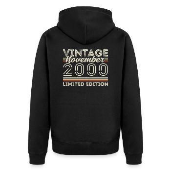 Jahrgang November 2000 Geburtstag November 2000 - Unisex Premium Bio Zip Hoodie - Schwarz - Hinten - Nico (187cm)