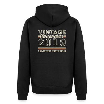Vintage November 2019 Birthday November 2019 - Unisex Premium Organic Zip Hoodie - black - Back - Nico (187cm)