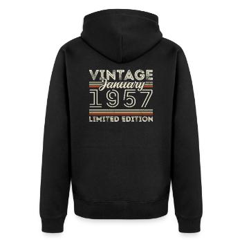 Januar 1957 Jahrgang 1957 - Geburtstag Januar 1957 - Unisex Premium Bio Zip Hoodie - Schwarz - Hinten - Nico (187cm)