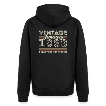 Janvier 1988 Né en 1988 - Date de naissance Janvier 1988 - Veste à capuche bio Premium Unisexe - noir - Dos - Nico (187cm)
