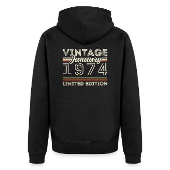 Janvier 1974 Né en 1974 - Anniversaire Janvier 1974 - Veste à capuche bio Premium Unisexe - noir - Dos - Nico (187cm)