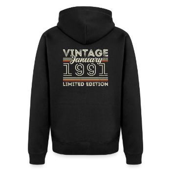 Januar 1991 Jahrgang 1991 - Geburtstag Januar 1991 - Unisex Premium Bio Zip Hoodie - Schwarz - Hinten - Nico (187cm)