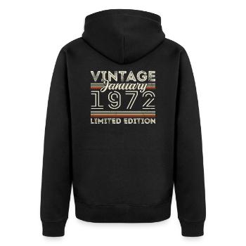 Januar 1972 Jahrgang 1972 - Geburtstag Januar 1972 - Unisex Premium Bio Zip Hoodie - Schwarz - Hinten - Nico (187cm)