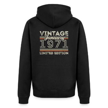Januar 1971 Jahrgang 1971 - Geburtstag Januar 1971 - Unisex Premium Bio Zip Hoodie - Schwarz - Hinten - Nico (187cm)