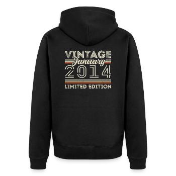 Januar 2014 Jahrgang 2014 - Geburtstag Januar 2014 - Unisex Premium Bio Zip Hoodie - Schwarz - Hinten - Nico (187cm)