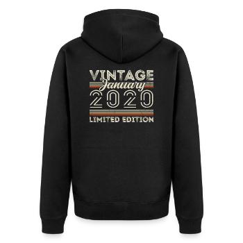 Januar 2020 Jahrgang 2020 - Geburtstag Januar 2020 - Unisex Premium Bio Zip Hoodie - Schwarz - Hinten - Nico (187cm)