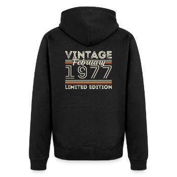 Février 1977 Cadeau d’anniversaire - Février 1977 - Veste à capuche bio Premium Unisexe - noir - Dos - Nico (187cm)