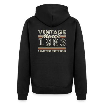 March 1963 Vintage 1963 Birthday Gift March - Unisex Premium Organic Zip Hoodie - black - Back - Nico (187cm)