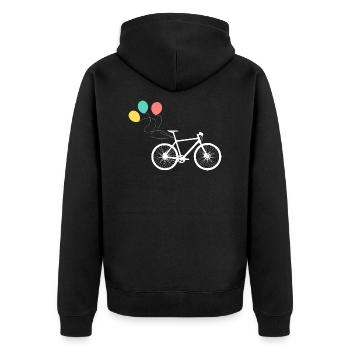 Fahrrad mit Luftballons - Unisex Premium Bio Zip Hoodie - Schwarz - Hinten - Nico (187cm)