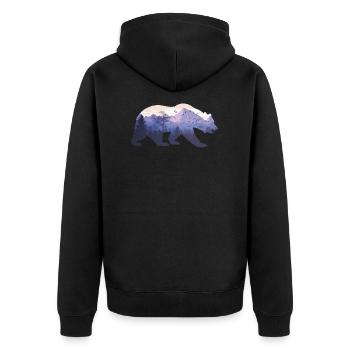 Bärensilhouette mit Hintergrund - Unisex Premium Bio Zip Hoodie - Schwarz - Hinten - Nico (187cm)