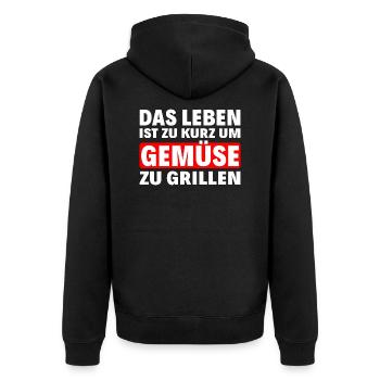 Grillen - Gemüse - Unisex Premium Bio Zip Hoodie - Schwarz - Hinten - Nico (187cm)