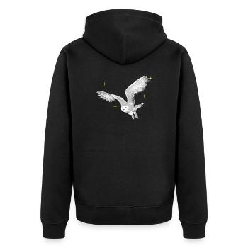 Hibou des neiges dessiné à la main avec des étoiles - Veste à capuche bio Premium Unisexe - noir - Dos - Nico (187cm)