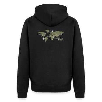 Weltkarte Fluglotse ATC fliegen - Unisex Premium Bio Zip Hoodie - Schwarz - Hinten - Nico (187cm)