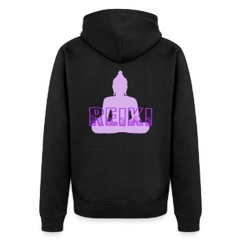 reiki mit buddha lila - Unisex Premium Bio Zip Hoodie - Schwarz - Hinten - Nico (187cm)