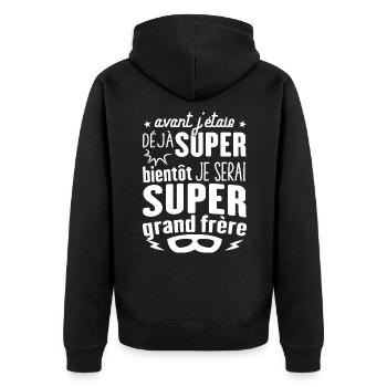 Annonce Grossesse Futur Super Grand Frère Garçon - Veste à capuche bio Premium Unisexe - noir - Dos - Nico (187cm)