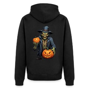 Zombie Happy Halloween Creepy Pumpkins - Unisex Premium Organic Zip Hoodie - black - Back - Nico (187cm)