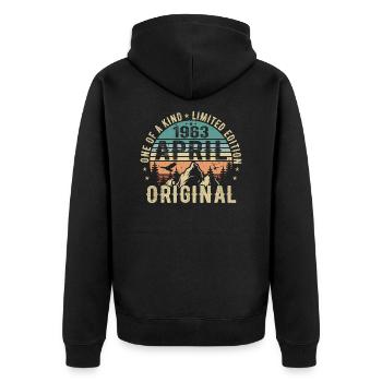 Geboren april 1963, Legende seit april 1963 - Unisex Premium Bio Zip Hoodie - Schwarz - Hinten - Nico (187cm)