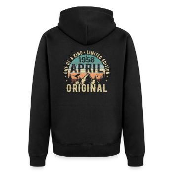 Born april 1958, legend since april 1958 - Unisex Premium Organic Zip Hoodie - black - Back - Nico (187cm)