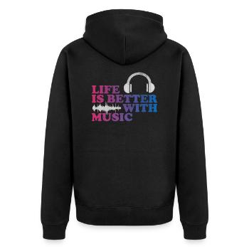 Dj - Unisex Premium Bio Zip Hoodie - Schwarz - Hinten - Nico (187cm)