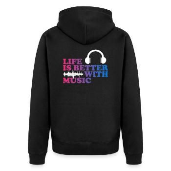 Music helps - Unisex Premium Bio Zip Hoodie - Schwarz - Hinten - Nico (187cm)