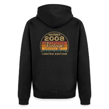 November 2008 - Geburtstagsgeschenk November 2008 - Unisex Premium Bio Zip Hoodie - Schwarz - Hinten - Nico (187cm)