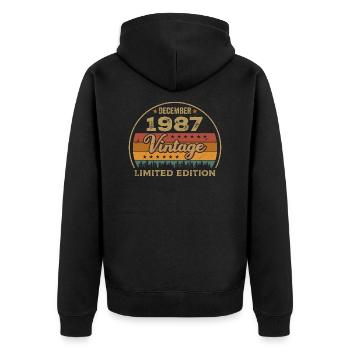 Anniversaire Décembre 1987 Cadeau Décembre 1987 - Veste à capuche bio Premium Unisexe - noir - Dos - Nico (187cm)