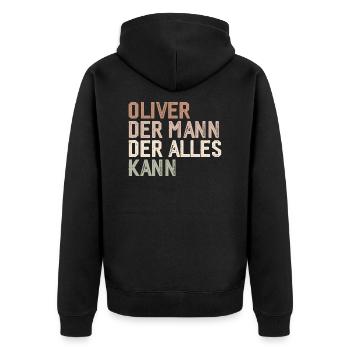 Oliver The man who can do everything First name Oliver - Unisex Premium Organic Zip Hoodie - black - Back - Nico (187cm)