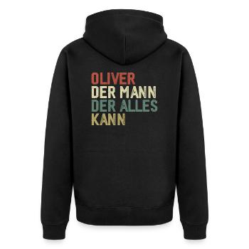 Oliver The man who can do everything First name Oliver - Unisex Premium Organic Zip Hoodie - black - Back - Nico (187cm)