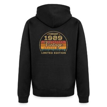 Februar 1989, Jubiläum 1989, Legenden Februar 1989 - Unisex Premium Bio Zip Hoodie - Schwarz - Hinten - Nico (187cm)