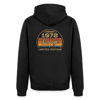 Februar 1978, Jubiläum 1978, Legenden Februar 1978 - Unisex Premium Bio Zip Hoodie - Schwarz - Hinten - Nico (187cm)