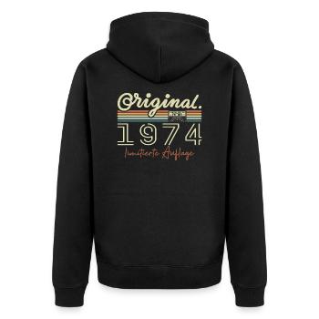 Original 1974 Vintage 1974 Geburtstag Retro 1974 - Unisex Premium Bio Zip Hoodie - Schwarz - Hinten - Nico (187cm)