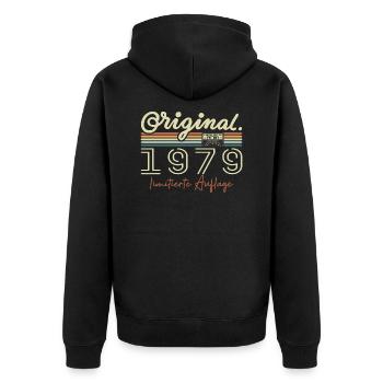 Original 1979 Vintage 1979 Geburtstag Retro 1979 - Unisex Premium Bio Zip Hoodie - Schwarz - Hinten - Nico (187cm)