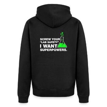 Funny Lab Safety Science Geek Humor T Shirt - Unisex Premium Organic Zip Hoodie - black - Back - Nico (187cm)