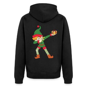 Dabbing Elf with gift - Unisex Premium Organic Zip Hoodie - black - Back - Nico (187cm)