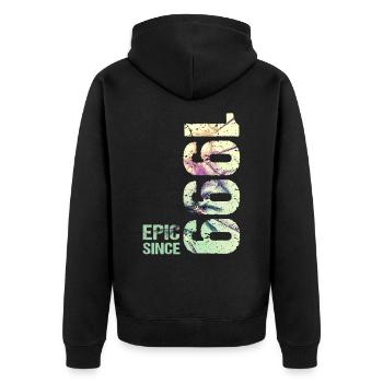 Epic Since 1999 Jahr Jubiläum - Unisex Premium Bio Zip Hoodie - Schwarz - Hinten - Nico (187cm)