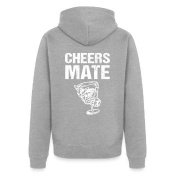 Cheers Mate - Unisex Premium Bio Zip Hoodie - Grau meliert - Hinten - Nico (187cm)