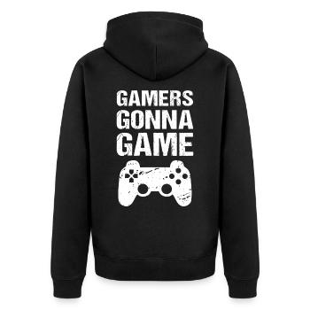 Gamers going to Game Gaming Quote Gamer - Unisex Premium Organic Zip Hoodie - black - Back - Nico (187cm)