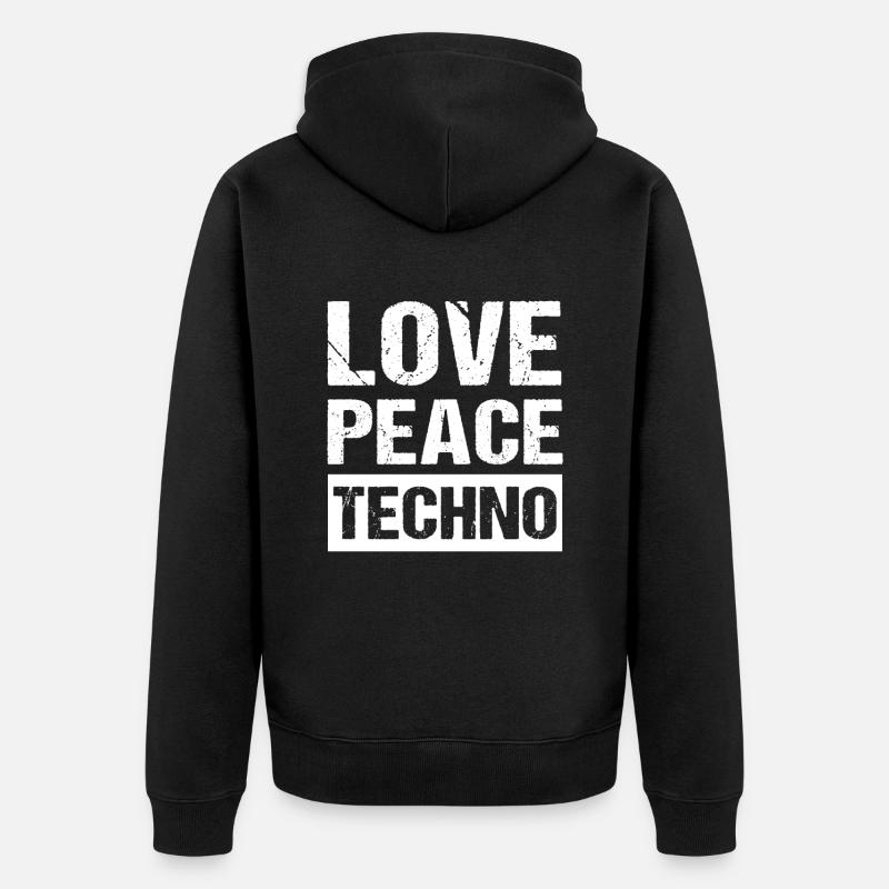 Love Peace Techno - Unisex Premium Bio Zip Hoodie - Schwarz