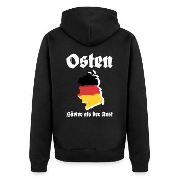 Osten Härter als der Rest DDR Ossi - Unisex Premium Bio Zip Hoodie - Schwarz - Hinten - Nico (187cm)