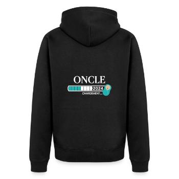 Oncle 2024 Chargement... - Unisex Premium Bio Zip Hoodie - Schwarz - Hinten - Nico (187cm)
