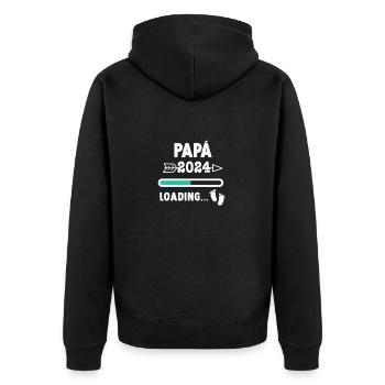 Papa 2024 loading -Für werdende Papas - Unisex Premium Bio Zip Hoodie - Schwarz - Hinten - Nico (187cm)