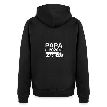 Papa 2026 Babyfüße - Unisex Premium Bio Zip Hoodie - Schwarz - Hinten - Nico (187cm)