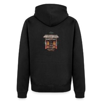 Chinesisch_Architektur im Sommerpalast_Yulan 1889 - Unisex Premium Bio Zip Hoodie - Schwarz - Hinten - Nico (187cm)