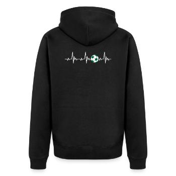 Puls Ball Sport Fußball Trainer - Unisex Premium Bio Zip Hoodie - Schwarz - Hinten - Nico (187cm)