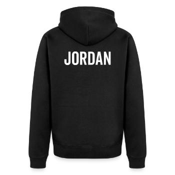 Jordan Custom Name Schriftart Text Geburtstag - Unisex Premium Bio Zip Hoodie - Schwarz - Hinten - Nico (187cm)
