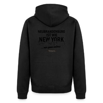 Neubrandenburg ist wie New York - Unisex Premium Bio Zip Hoodie - Schwarz - Hinten - Nico (187cm)