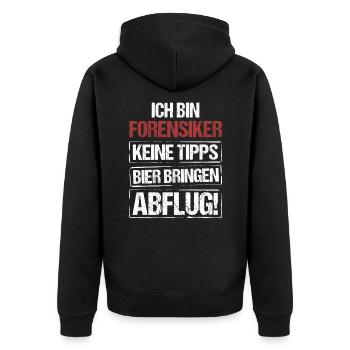 Ich bin Forensiker - Bier bringen und Abflug - Unisex Premium Bio Zip Hoodie - Schwarz - Hinten - Nico (187cm)