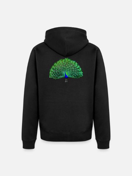 Peacock green, blue - Unisex Premium Organic Zip Hoodie - black